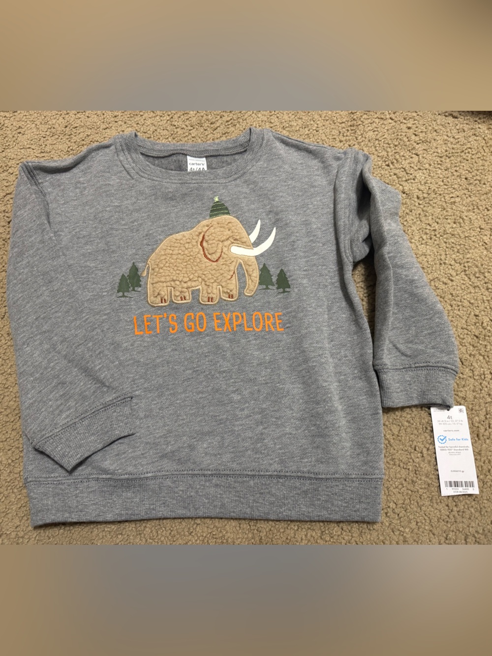 New Carter’s Boys 4T Gray 'Let's Go Explore' Kids Sweatshirt